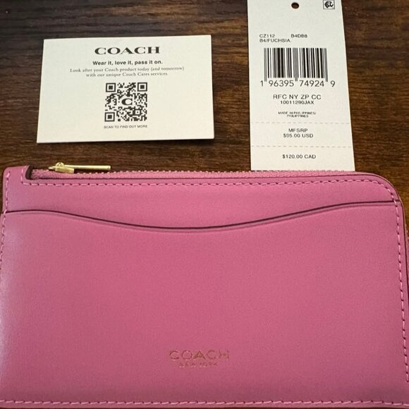 COACH NEW YORK ZIP FUCHSIA CARD CASE NWT - Picture 1 of 4